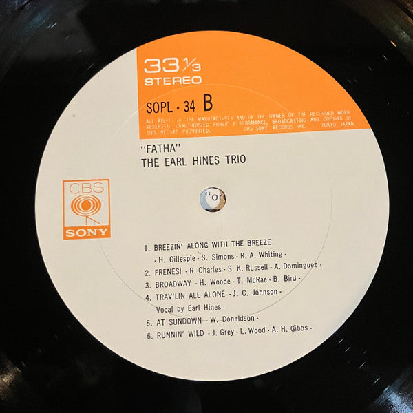 The Earl Hines Trio - Fatha (Vinyl, LP, Album, Reissue, Mono) Very Good Plus (VG+) / Very Good (VG)