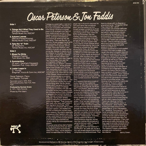 Oscar Peterson - Oscar Peterson & Jon Faddis (Vinyl, LP, Album, Stereo) Very Good (VG) / Very Good (VG)
