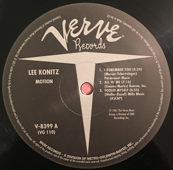 Lee Konitz - Motion (Vinyl, LP, Album, Reissue) Very Good Plus (VG+) / Near Mint (NM or M-)