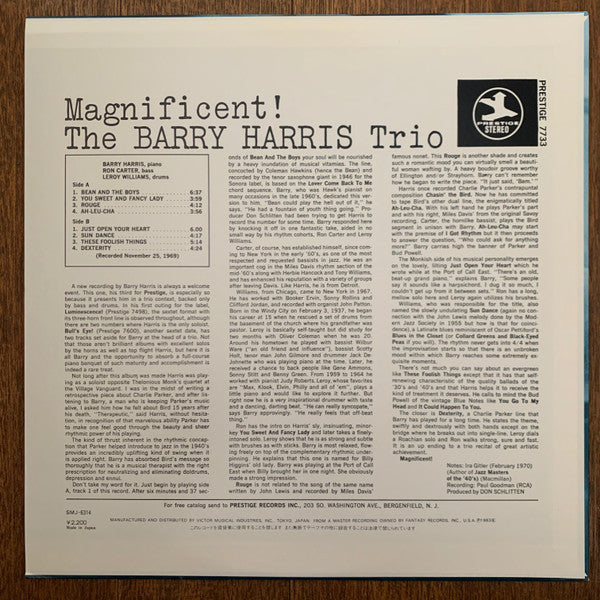Barry Harris Trio - Magnificent! (Vinyl, LP, Album, Reissue, Stereo) Near Mint (NM or M-) / Very Good Plus (VG+)