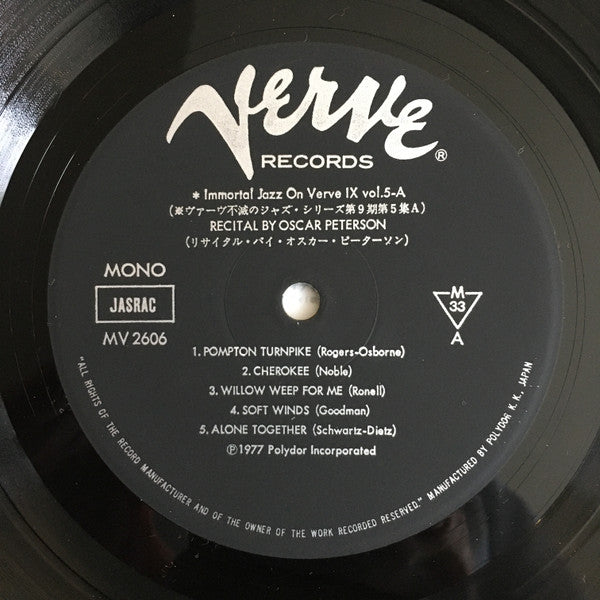 Oscar Peterson - Recital (Vinyl, LP, Album, Reissue, Mono) Near Mint (NM or M-) / Near Mint (NM or M-)