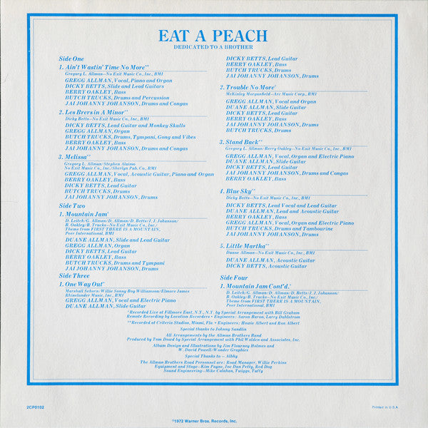 The Allman Brothers Band - Eat A Peach (2xVinyl, LP, Album, Reissue, Stereo) Very Good Plus (VG+) / Very Good Plus (VG+)