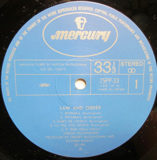 Lindsey Buckingham - Law And Order (Vinyl, LP, Album) Near Mint (NM or M-) / Very Good Plus (VG+)