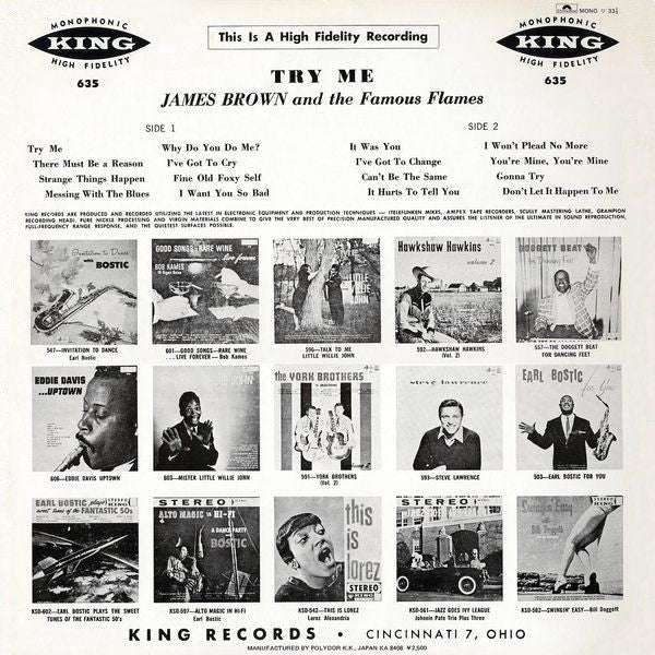 James Brown & The Famous Flames - Try Me! (Vinyl, LP, Album, Mono, Reissue) Very Good Plus (VG+) / Very Good Plus (VG+)