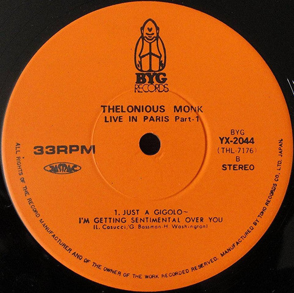 Thelonious Monk - Live In Paris Part 1 (Vinyl, LP, Album) Very Good (VG) / Very Good (VG)