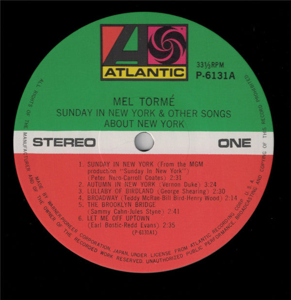 Mel Tormé - Sings Sunday In New York And Other Songs About New York (Vinyl, LP, Album, Reissue, Stereo) Very Good Plus (VG+) / Very Good (VG)