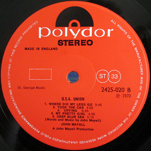 John Mayall - USA Union (Vinyl, LP, Album) Very Good (VG) / Very Good (VG)