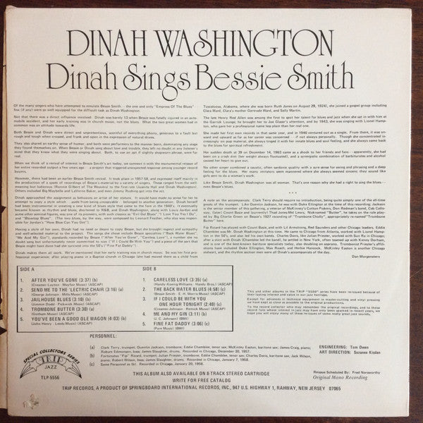 Dinah Washington - Dinah Sings Bessie Smith (Vinyl, LP, Compilation, Reissue, Mono) Good Plus (G+) / Very Good (VG)