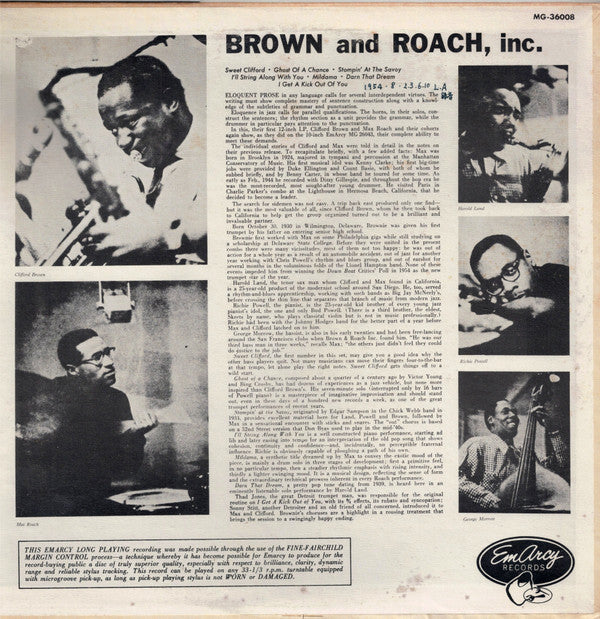 Clifford Brown And Max Roach - Brown And Roach Incorporated (Vinyl,...