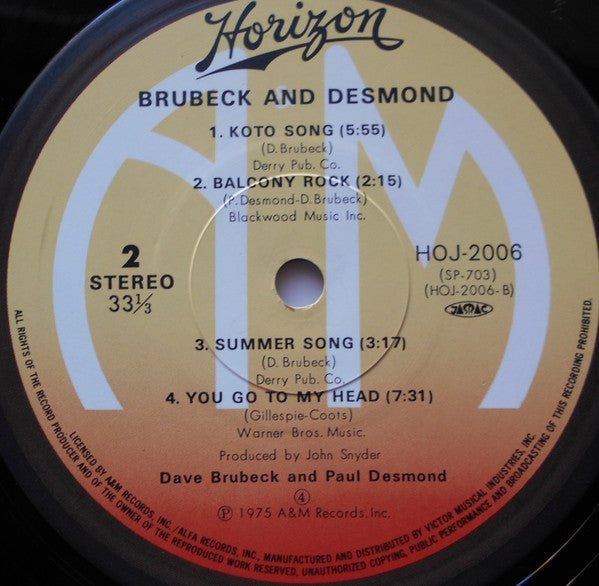 Dave Brubeck - 1975: The Duets (Vinyl, LP, Album, Reissue, Stereo) Very Good Plus (VG+) / Very Good Plus (VG+)