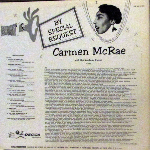 Carmen McRae - By Special Request (Vinyl, LP, Mono, Reissue)