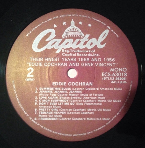 Eddie Cochran - Their Finest Years: 1958 And 1956 (Vinyl, LP, Compilation) Very Good Plus (VG+) / Very Good Plus (VG+)