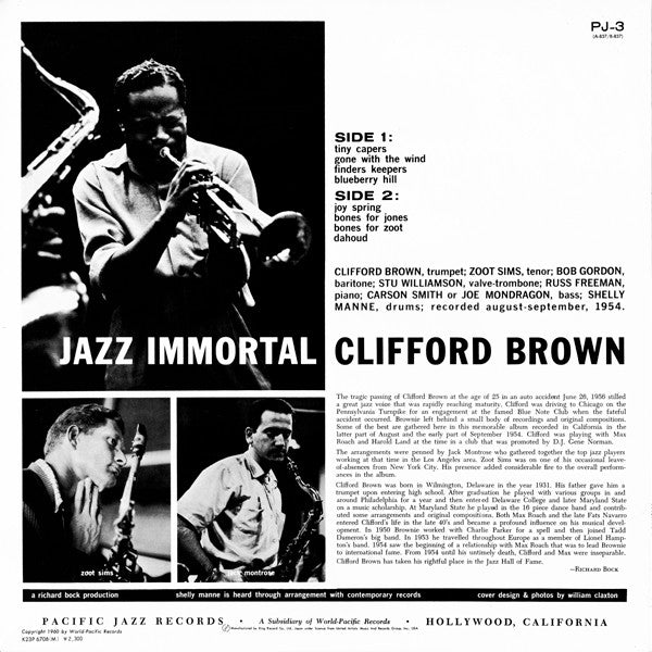 Clifford Brown - Jazz Immortal (Vinyl, LP, Album, Mono) Very Good Plus (VG+) / Good Plus (G+)