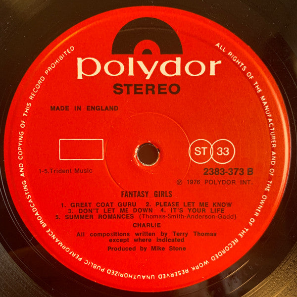 Charlie (5) - Fantasy Girls (Vinyl, LP, Album, Stereo) Very Good (VG) / Very Good Plus (VG+)