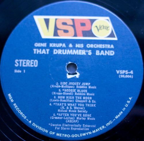 Gene Krupa And His Orchestra - That Drummer's Band (Vinyl, LP, Compilation, Stereo, Remastered) Very Good Plus (VG+) / Very Good Plus (VG+)