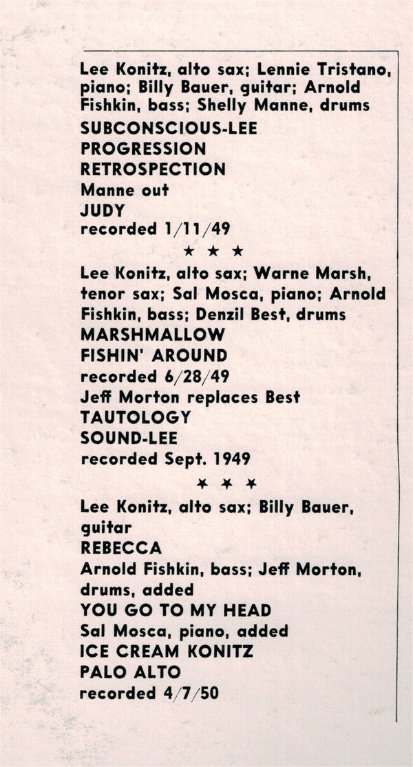 Lee Konitz - Subconscious-Lee (Vinyl, LP, Compilation, Mono, Reissu...