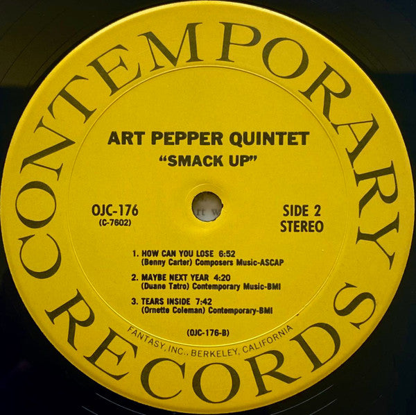 Art Pepper Quintet - Smack Up (Vinyl, LP, Album, Reissue, Stereo) Good Plus (G+) / Very Good (VG)