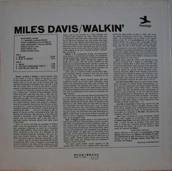 Miles Davis All Stars - Walkin' (Vinyl, LP, Album, Compilation, Reissue, Mono) Near Mint (NM or M-) / Very Good Plus (VG+)