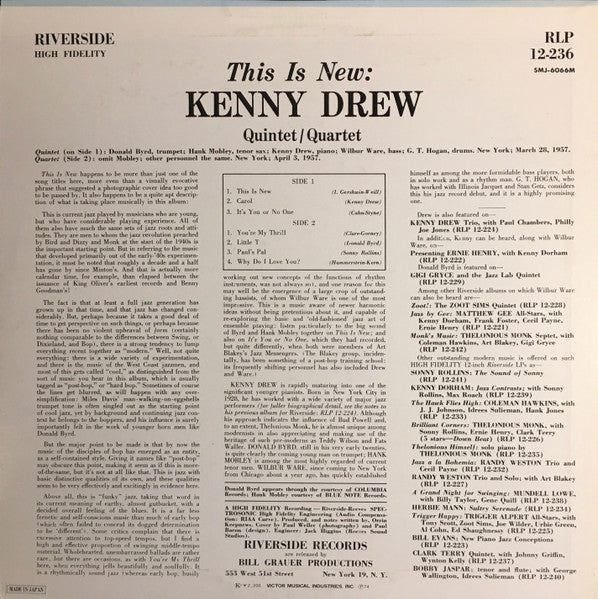 Kenny Drew Quintet - This Is New (Vinyl, LP, Album, Reissue, Mono) Very Good Plus (VG+) / Very Good Plus (VG+)