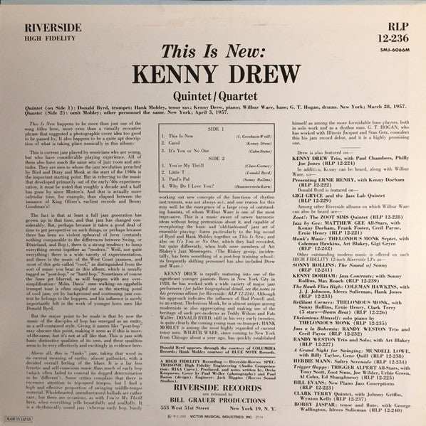 Kenny Drew Quintet - This Is New (Vinyl, LP, Album, Reissue, Mono)
