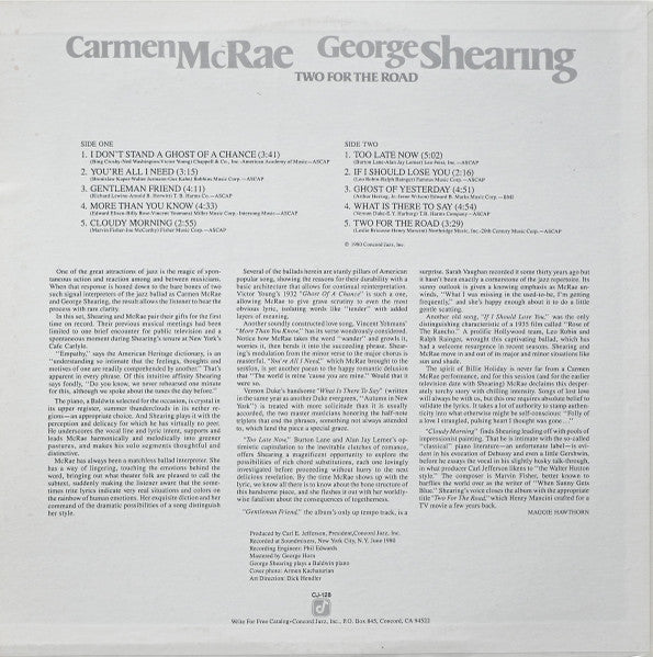 Carmen McRae - Two For The Road (Vinyl, LP, Album) Very Good (VG) / Good Plus (G+)