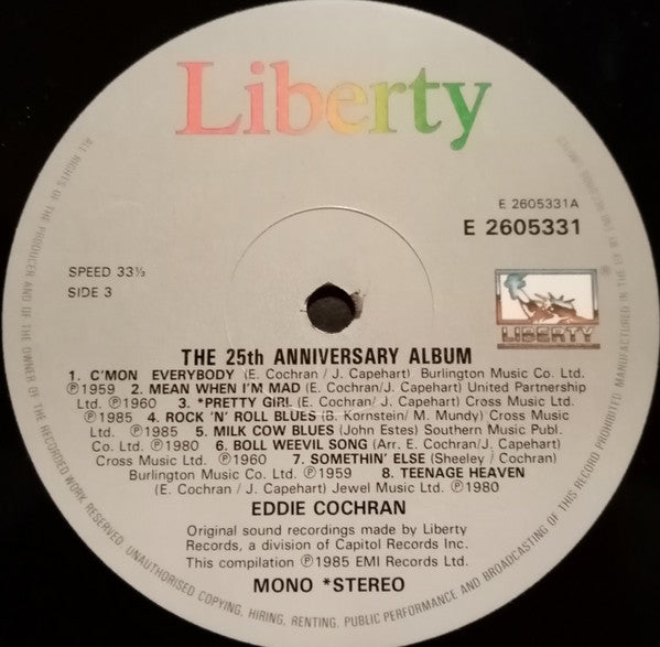 Eddie Cochran - The 25th Anniversary Album (2xVinyl, LP, Compilation) Good Plus (G+) / Very Good Plus (VG+)
