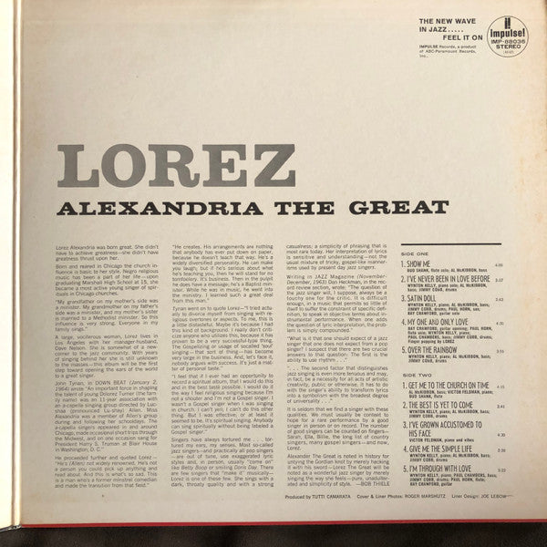 Lorez Alexandria - Alexandria The Great (Vinyl, LP, Reissue, Stereo) Very Good Plus (VG+) / Very Good (VG)