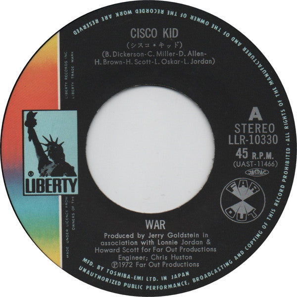 War - Cisco Kid / Beetles In The Bog (Vinyl, 7", 45 RPM, Single) Near Mint (NM or M-) / Very Good Plus (VG+)
