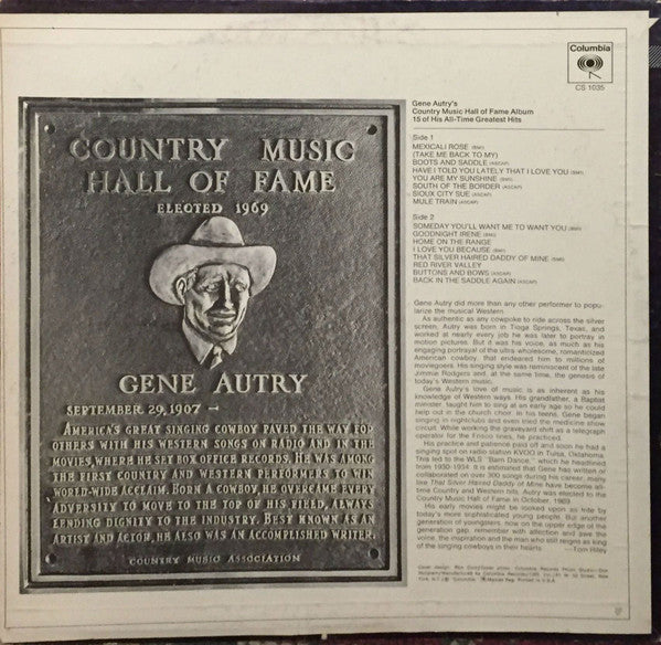 Gene Autry - Gene Autry's Country Music Hall Of Fame Album (Vinyl, LP, Compilation, Repress) Good Plus (G+) / Very Good (VG)