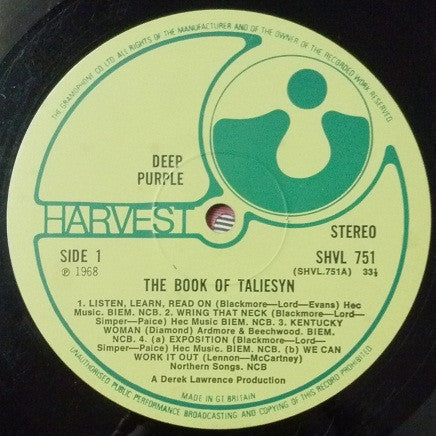 Deep Purple - The Book Of Taliesyn (Vinyl, LP, Album, Repress, Stereo) Near Mint (NM or M-) / Very Good Plus (VG+)