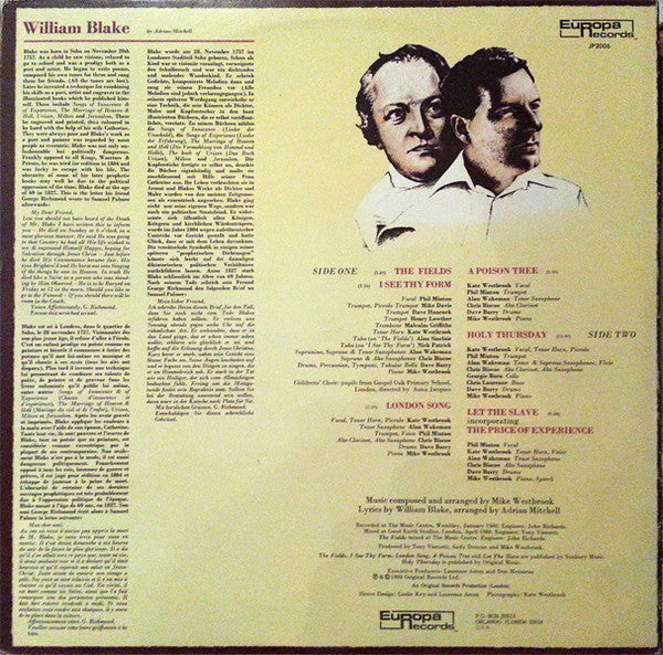 Mike Westbrook - The Westbrook Blake (Bright As Fire) (Vinyl, LP, Album) Very Good (VG) / Very Good (VG)