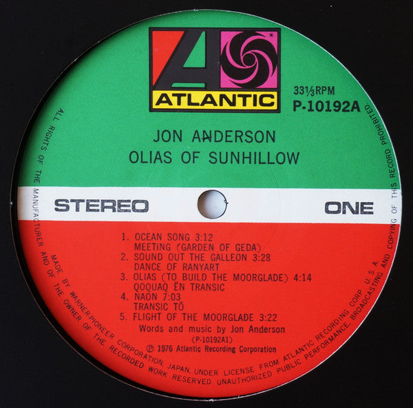 Jon Anderson - Olias Of Sunhillow (Vinyl, LP, Album, Stereo)