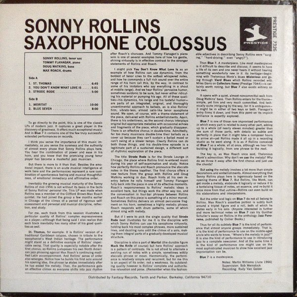 Sonny Rollins - Saxophone Colossus (Vinyl, LP, Album, Stereo, Reissue)
