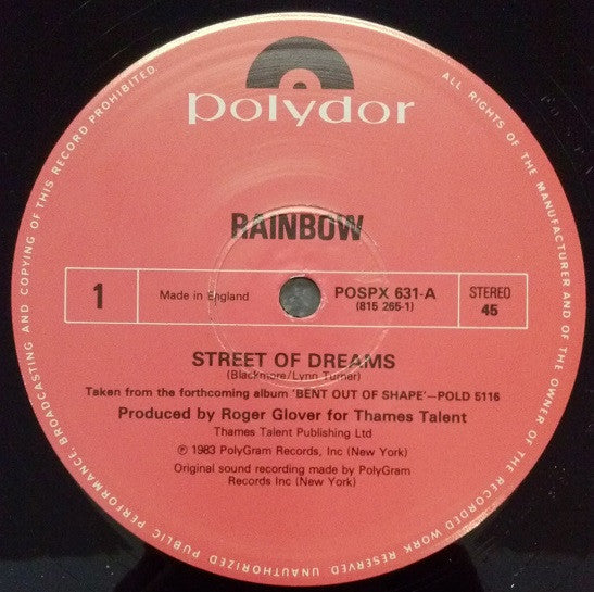 Rainbow - Street Of Dreams (Vinyl, 12", 45 RPM, Stereo) Very Good Plus (VG+) / Very Good Plus (VG+)