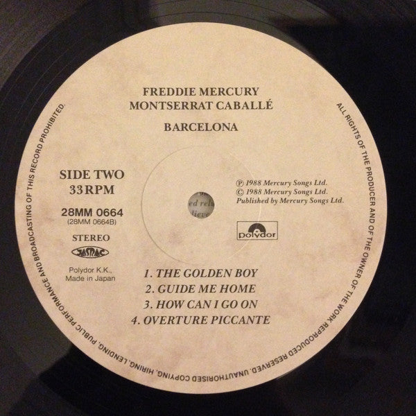 Freddie Mercury - Barcelona (Vinyl, LP, Album, Stereo) Very Good Plus (VG+) / Very Good (VG)