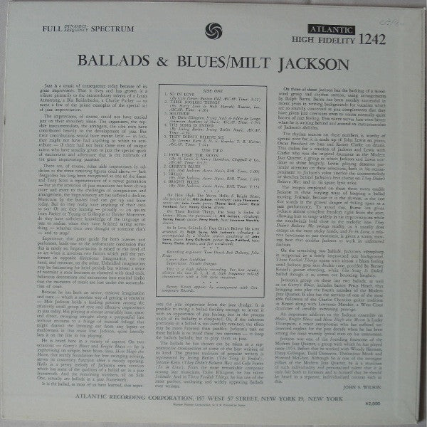Milt Jackson - Ballads & Blues (Vinyl, LP, Album, Reissue, Mono)