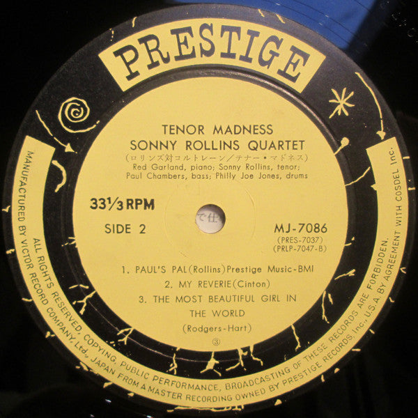 Sonny Rollins Quartet - Tenor Madness (Vinyl, LP, Album, Reissue) Good Plus (G+) / Very Good (VG)