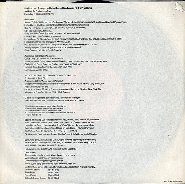 James "D-Train" Williams - In Your Eyes (Vinyl, LP, Album) Very Good (VG) / Very Good (VG)