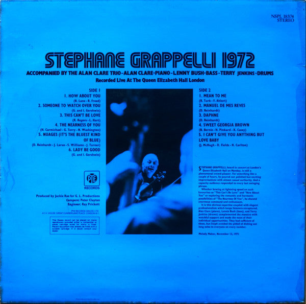 Stéphane Grappelli - Stéphane Grappelli 1972 (Recorded Live At The Queen Elizabeth Hall London) (Vinyl, LP, Album, Stereo) Very Good Plus (VG+) / Very Good Plus (VG+)