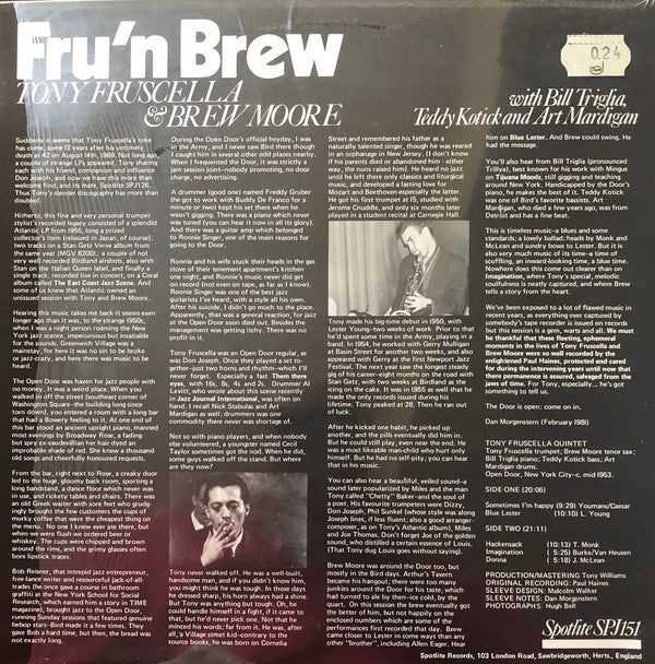 Tony Fruscella - Fru'n Brew (Previously Unissued Recordings From The Open Door) (Vinyl, LP, Mono) Very Good Plus (VG+) / Very Good (VG)
