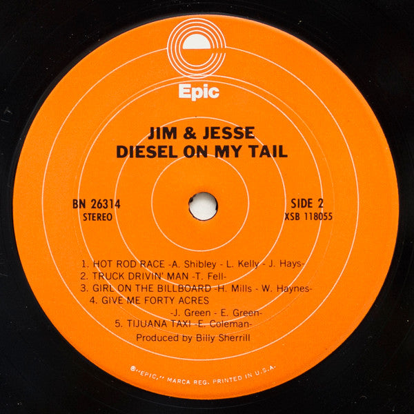 Jim & Jesse - Diesel On My Tail (Vinyl, LP, Album, Reissue, Stereo) Very Good (VG) / Very Good (VG)