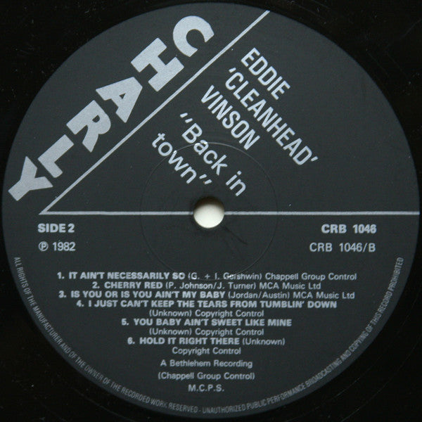 Eddie "Cleanhead" Vinson - Back In Town (Vinyl, LP, Album, Reissue) Near Mint (NM or M-) / Very Good Plus (VG+)