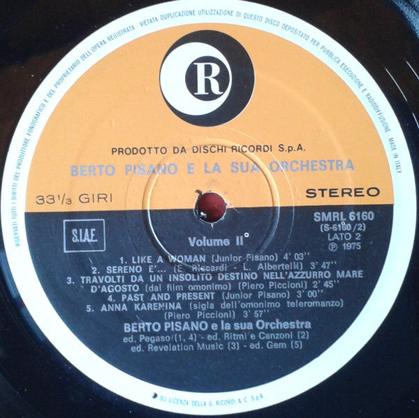 Berto Pisano E La Sua Orchestra - Volume II (Vinyl, LP, Album) Very Good Plus (VG+) / Very Good (VG)