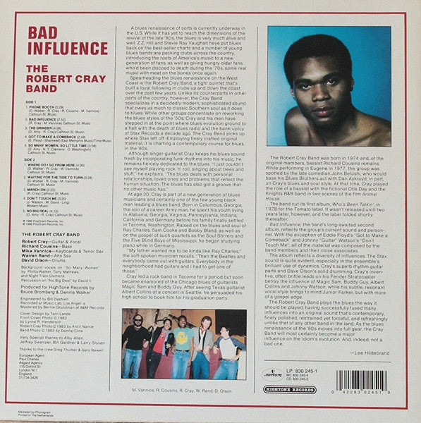 The Robert Cray Band - Bad Influence (Vinyl, LP, Album, Reissue) Very Good (VG) / Very Good (VG)