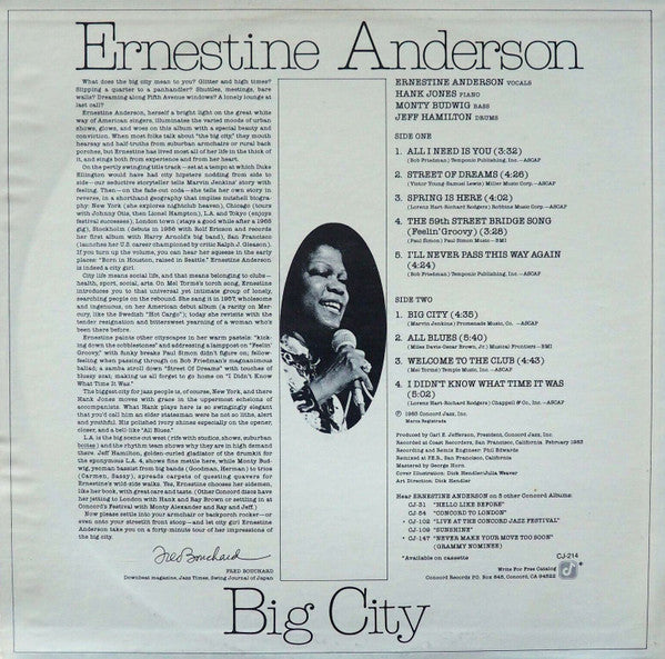 Ernestine Anderson - Big City (Vinyl, LP) Very Good Plus (VG+) / Very Good (VG)