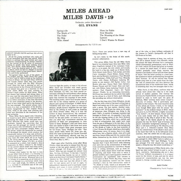 Miles Davis + 19 - Miles Ahead (Vinyl, LP, Album, Reissue, Mono)