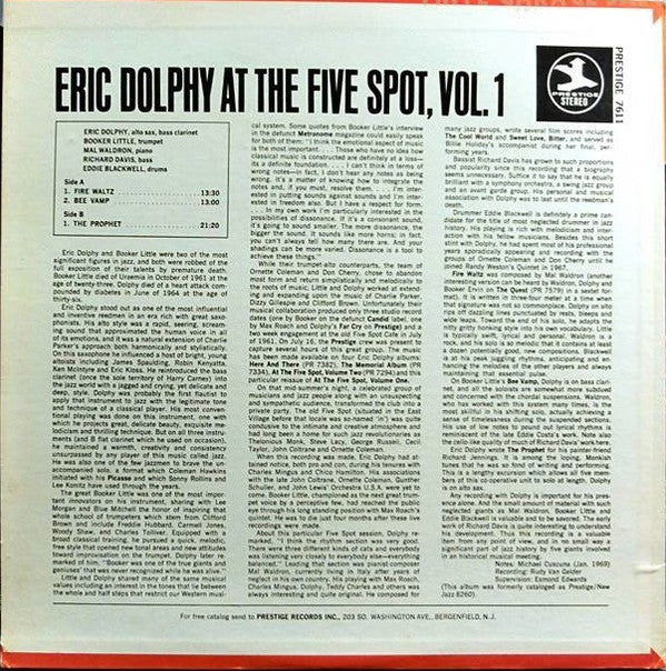 Eric Dolphy - At The Five Spot, Vol. 1 (Vinyl, LP, Album, Reissue, Stereo) Good Plus (G+) / Very Good (VG)