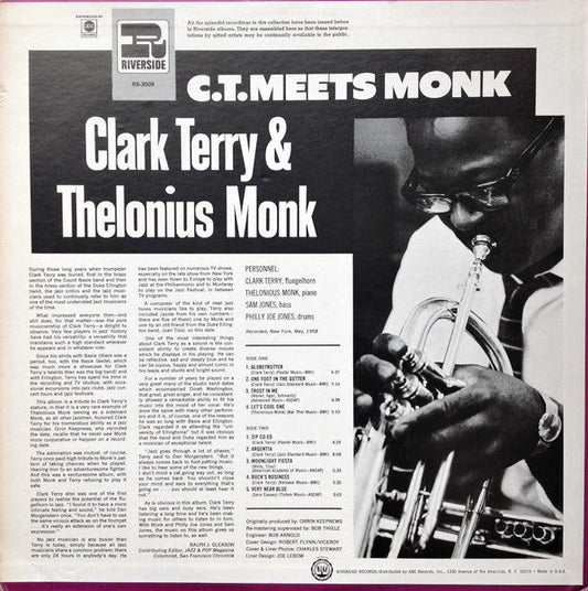 Clark Terry - C.T. Meets Monk (Vinyl, LP, Album, Reissue, Remastered, Stereo) Good Plus (G+) / Very Good (VG)