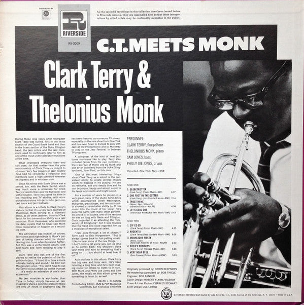 Clark Terry - CT Meets Monk (Vinyl, LP, Album, Reissue, Remastered, Stereo) Good Plus (G+) / Very Good (VG)