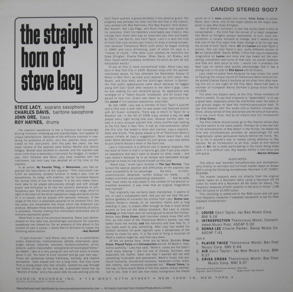 Steve Lacy - The Straight Horn Of Steve Lacy (Vinyl, LP, Album, Limited Edition, Reissue, Stereo) Near Mint (NM or M-) / Very Good Plus (VG+)